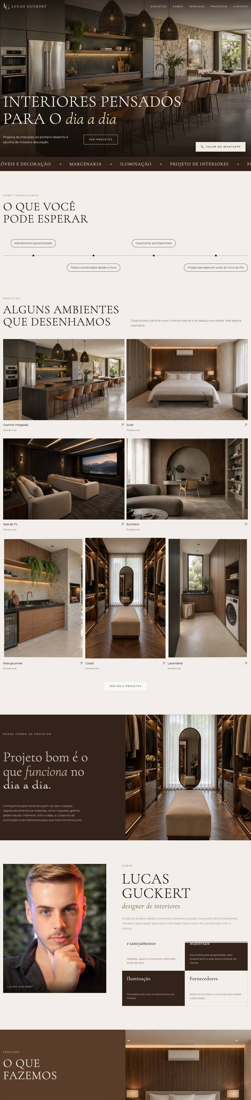 Página inicial do site Lucas Guckert Design de Interiores